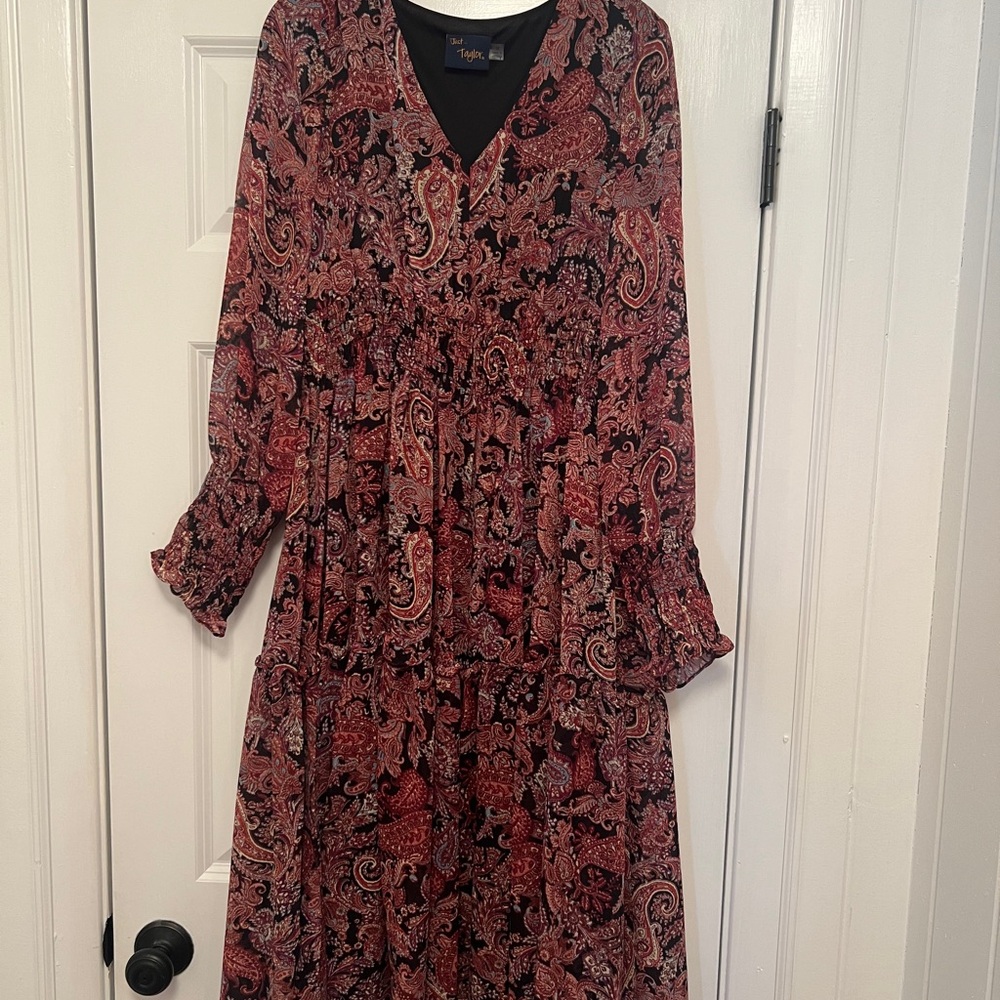 Taylor Red and Black Paisley Long Sleeve Dress